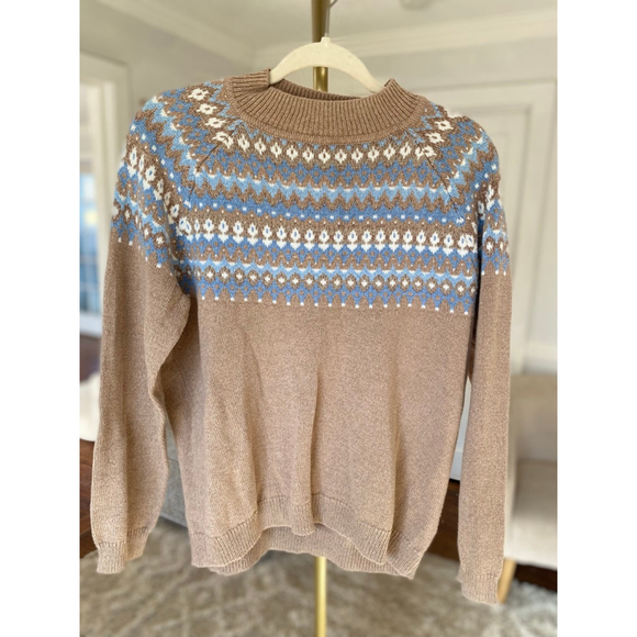 Alfred Dunner Fair Isle Sweater Camel Cozy Winter Knit Old Money Quiet Luxury M - Picture 2 of 5